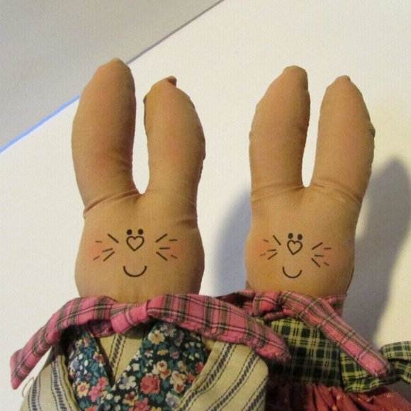 vtg Overly-Raker bunny rabbit couple shelf sitter Easter Bunkin countrycore - Picture 4 of 10